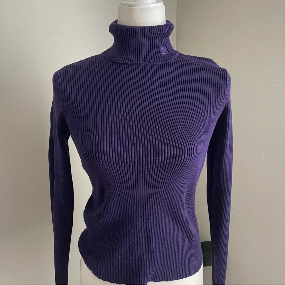 Vintage Lauren Ralph Lauren Deep Purple Ribbed Turtleneck Sweater 90’s or Y2K